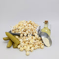 Dill Pickle The Popcorn Loft snackable popcorn topping with dill pickle seasoning, white and golden popcorn