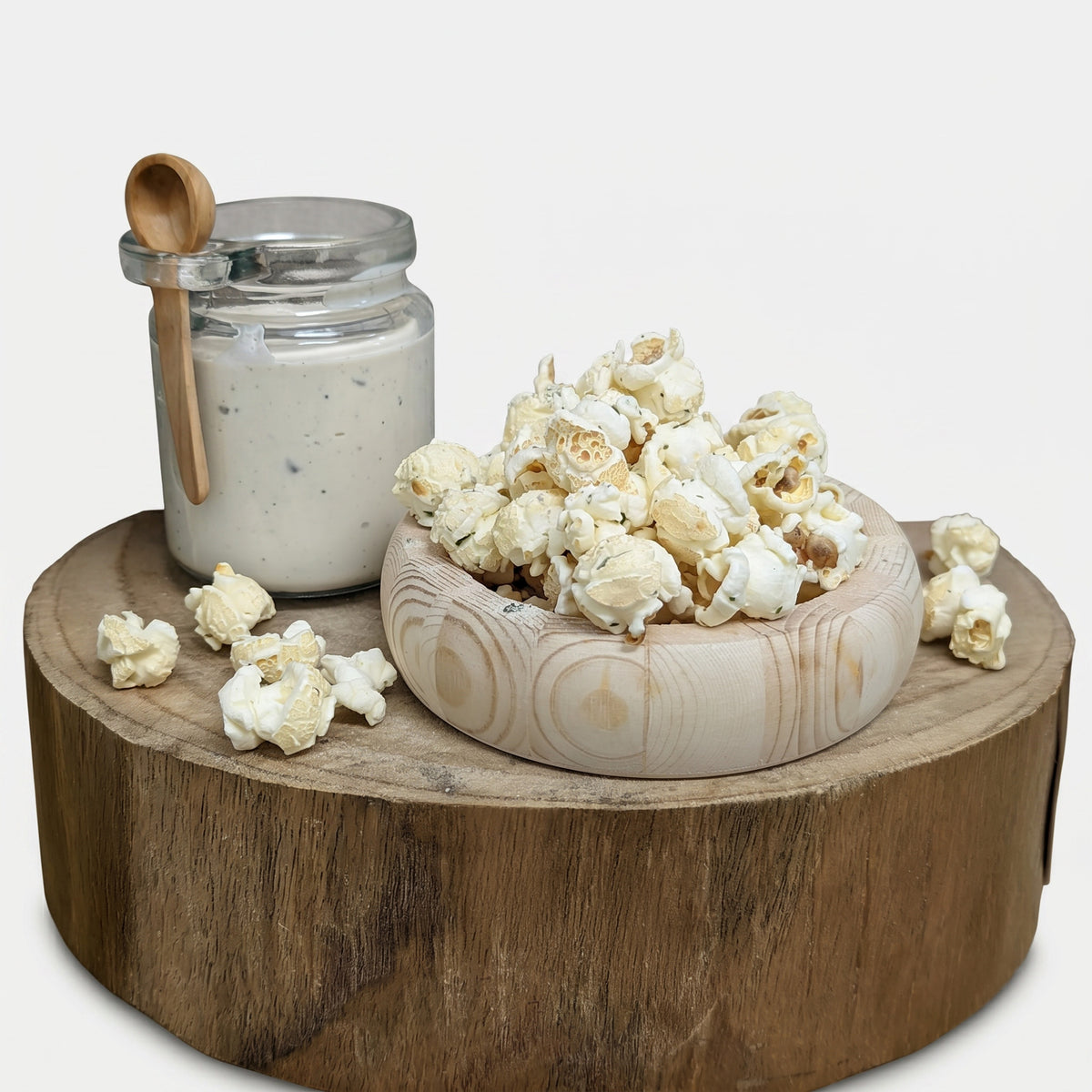 Ranch The Popcorn Loft dipping sauce cup with creamy white ranch for popcorn, wings, carrots, and fries