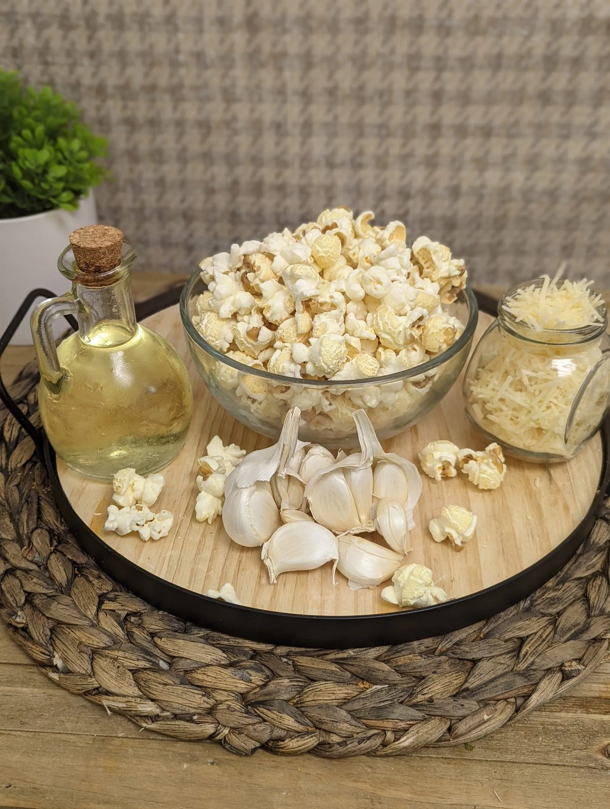 Parmesan Garlic The Popcorn Loft popcorn snack seasoning mix with white cheddar and Parmesan and Romano cheese