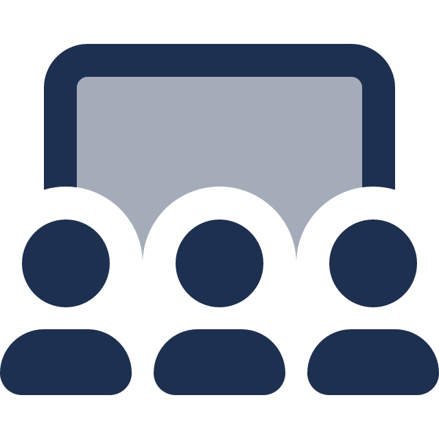 Three user icons in a dark blue grid on a black background, showing six circular heads and shoulders